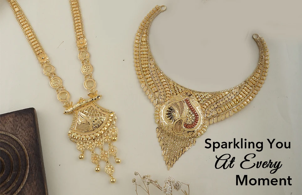 Detailed gold necklace and pendant set